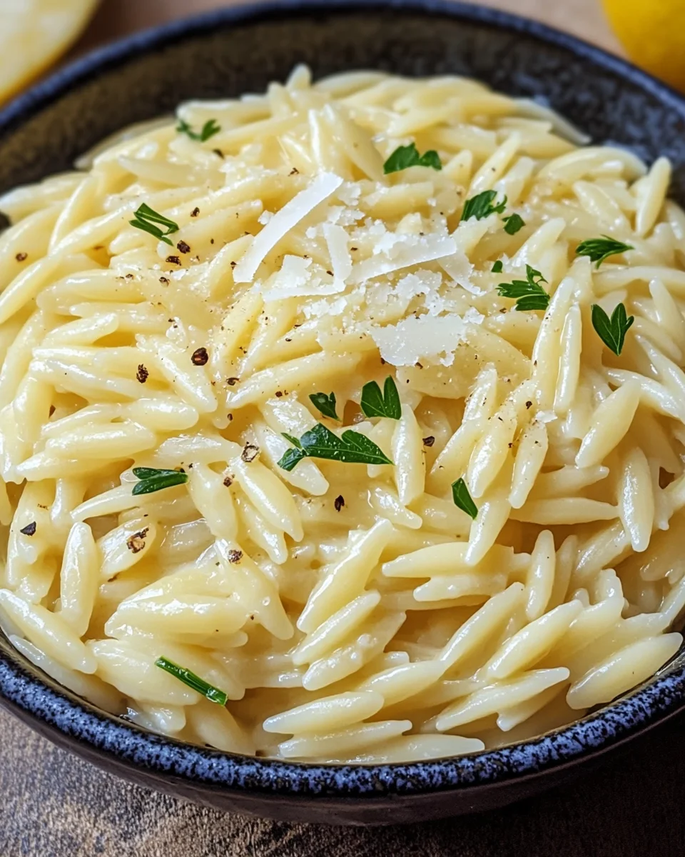 Cremige Orzo-Nudeln mit Knoblauch und Parmesan