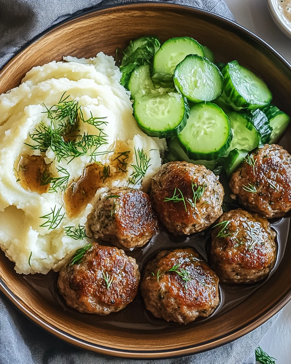 Fleischbällchen mit Gurkensalat und Kartoffelstampf 19 Fleischbällchen mit Gurkensalat und Kartoffelstampf