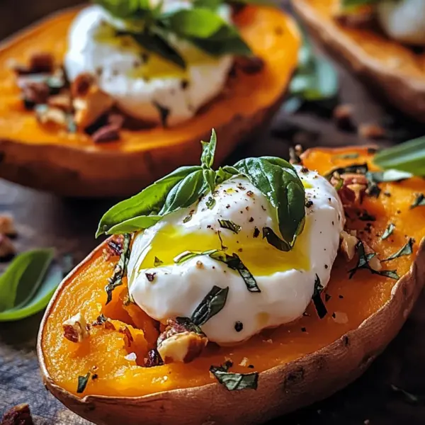 Gefüllte Süßkartoffeln mit Burrata