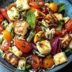 Kritharaki-Salat mit Halloumi-Croutons