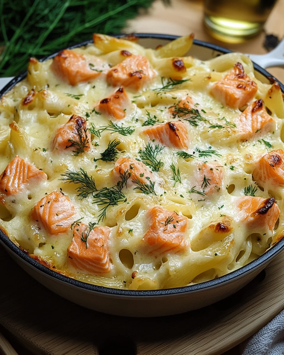 Nudelauflauf mit Lachs und Sahne