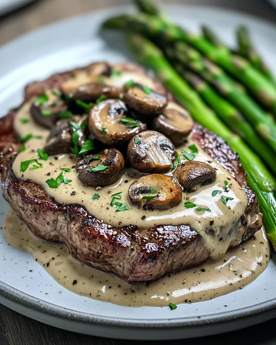 Ribeye Steak with Creamy Mushroom Sauce and Asparagus 19 Ribeye