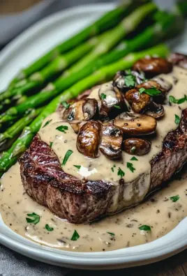 Ribeye Steak with Creamy Mushroom Sauce and Asparagus 24 Ribeye Steak with Creamy Mushroom Sauce and Asparagus