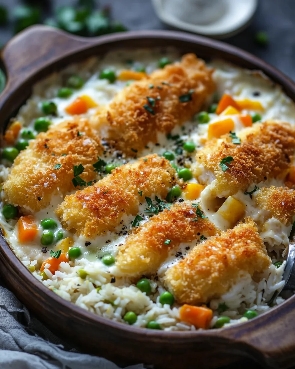 Fischstäbchen-Auflauf mit Reis und Gemüse 23 Fischstäbchen-Auflauf