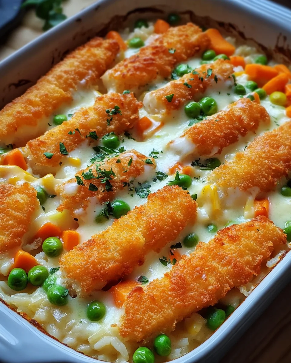 Fischstäbchen-Auflauf mit Reis und Gemüse 25 Fischstäbchen-Auflauf mit Reis und Gemüse