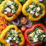 Gef&uuml;llte Feta-Paprika mit buntem Salat