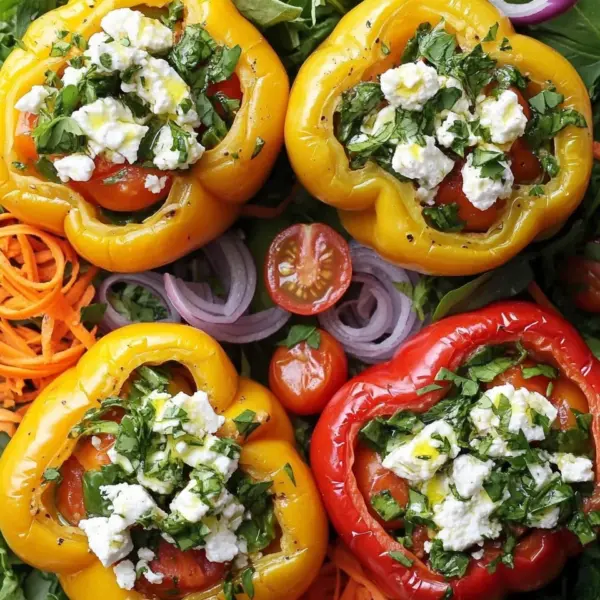 Gefüllte Feta-Paprika mit buntem Salat