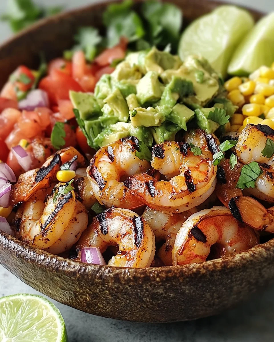 Gegrillte Garnelen Bowl mit Avocado Mais-Salsa & Cremiger Sauce 19 Gegrillte