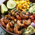 Gegrillte Garnelen Bowl mit Avocado Mais-Salsa & Cremiger Sauce