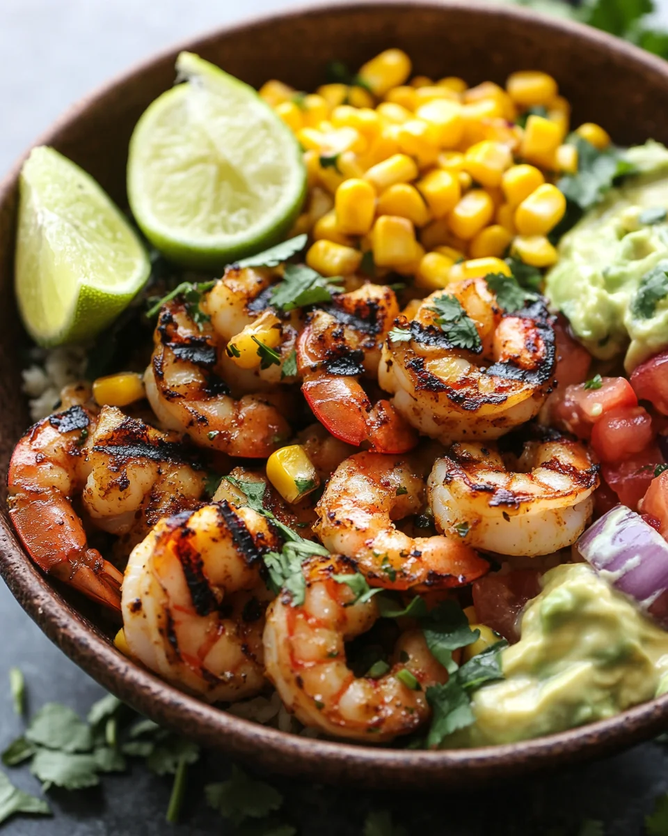 Gegrillte Garnelen Bowl mit Avocado Mais-Salsa & Cremiger Sauce 21 Gegrillte Garnelen Bowl mit Avocado Mais-Salsa & Cremiger Sauce