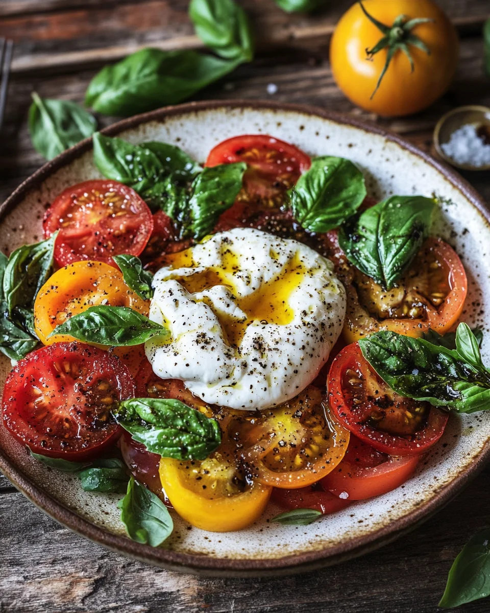 Italienischer Burrata-Caprese-Salat aus Heirloom-Tomaten