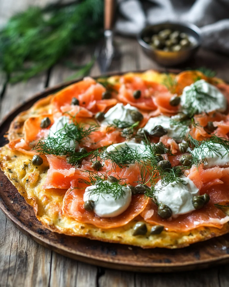 Knusprige Kartoffelgalette mit Räucherlachs und Crème Fraîche