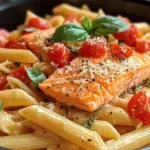 Ofen-Lachs-Pasta mit Tomaten