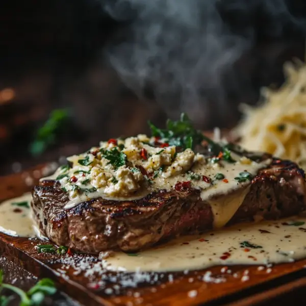 Pikantes Steak Gorgonzola Alfredo mit cremiger Parmesan-Soße