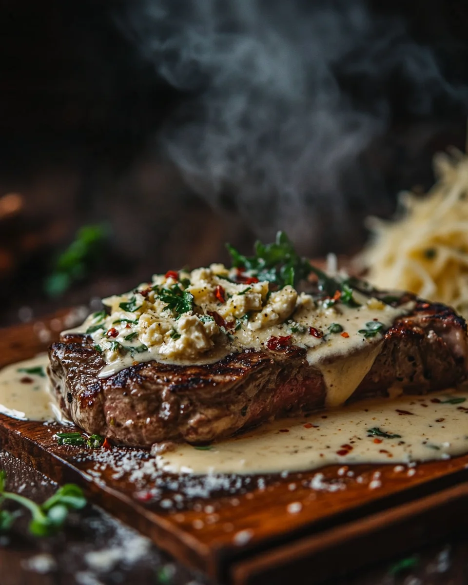 Pikantes Steak Gorgonzola Alfredo mit cremiger Parmesan-So&szlig;e