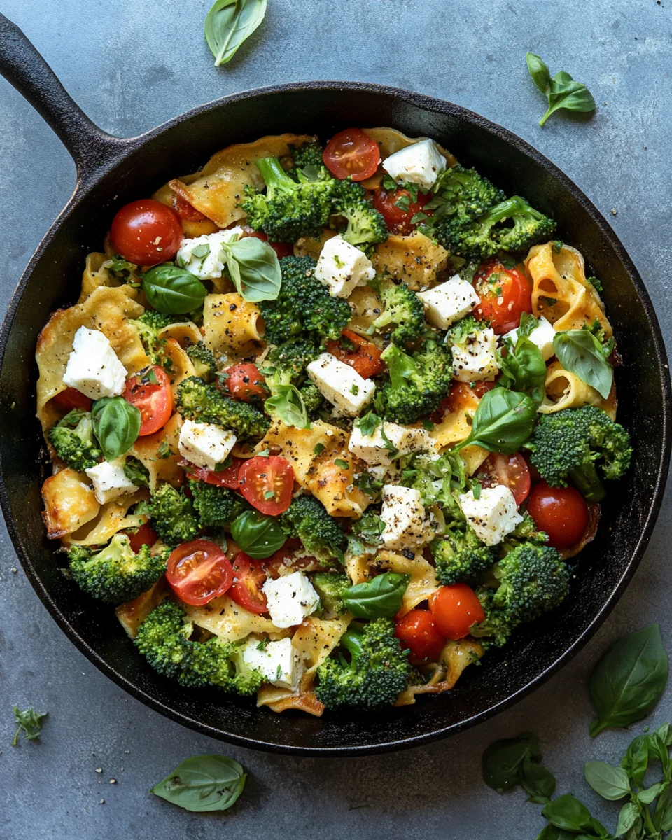 Schupfnudelpfanne mit Brokkoli, Feta und Tomaten