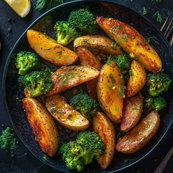 Zitronenbutterlachs mit knusprigen Kartoffeln und Brokkoli