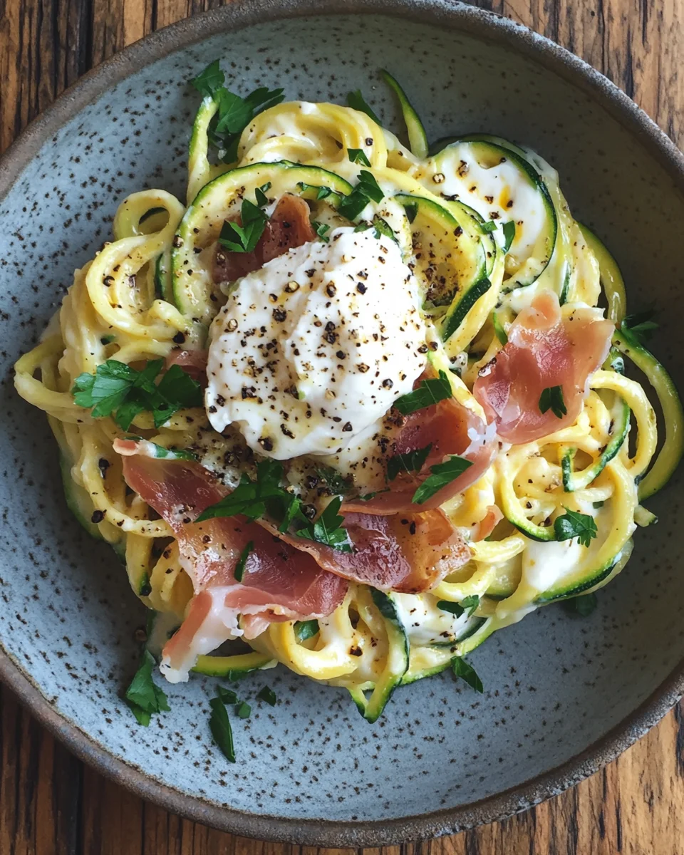 Zucchini Carbonara mit knusprigem Prosciutto und Burrata 23 Zucchini Carbonara mit knusprigem Prosciutto und Burrata